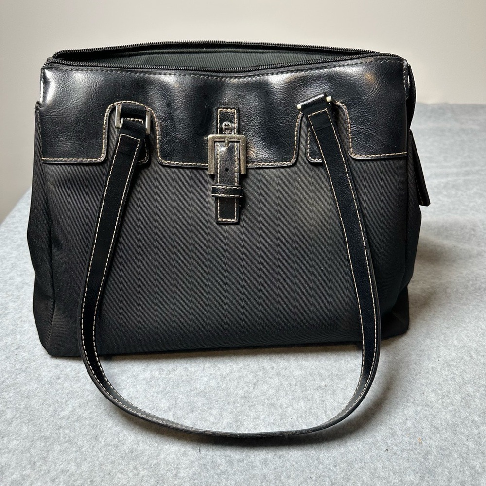 Aigner Black Nylon Leather Accent‎ Tote Bag Women Silver Buckle